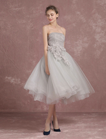 Robe de Cocktail sans bretelles Prom robe asymétrique Tull Homecoming robe plume dentelle princesse
