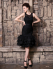 Robe de cocktail sirène en satin noir multicouche Robes pour les invités de mariage Milanoo