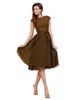 Robe de cocktail 2021 Robe soutenue de cocktail A-ligne en satin mat Brun col rond avec noeud longueur genoudétail zip et doublure et jupon fête de la rentrée