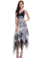Robe de cocktail 2021 Robe soutenue de cocktail A-ligne en tulle à bretelles avec perles asymétriquedos décolleté et doublure et jupon de bal