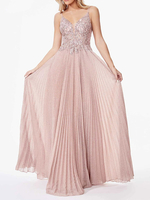 Robe de cocktaille robe de soirée de mariage col V à bretelle jupe plissée au sol