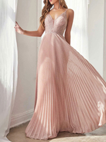 Robe de cocktaille robe de soirée de mariage col V à bretelle jupe plissée au sol