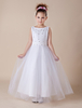 Robe de communion blanche en satin col rond avec perles