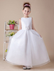 Robe de communion blanche en satin col rond avec rosette