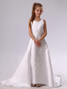 Robe de cortège enfant blanc en satin col rond avec applique