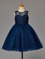 Robe de cortège enfant dentelle bleu marine foncé