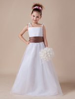 Robe de cortège enfant en satin blanc de col carré