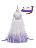 Robe de Cortège Enfant Fille Ensembles 5 Pièces en Mousselines Longue Imprimés à Traîne avec Manches Longues Volantes Coupe Cintrée Bas Evasée Robe de Princesse Robe de Soirée