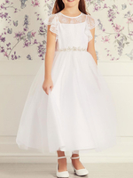 Robe de cortège enfant robe cérémonie fille col rond à la cheville