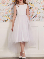 Robe de cortège enfant robe cérémonie fille col rond au genou