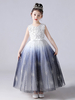Robe de cortège enfant robe cérémonie fille col rond encre bleu pailletes