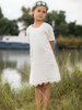 Robe de cortège enfant robe de soirée fille col rond manche longue au genou