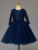 Robe de cortège fille Tissu de satin bleu marine foncé avec bouton