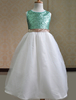 Robe de cortège fille Tissu de satin vert col rond avec paillettes