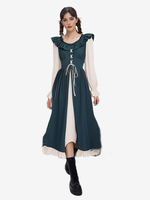 Robe De Costume Plissée Rétro Col En Volant Femme Déguisement Vintage