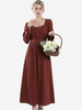 Robe De Costume Plissée Rétro Marron Café Femme Déguisement Vintage