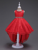 Robe De Cérémonie Fille En Rouge Robe De Mariage Fille Asymétrique En Dentelle Robe De Fille Avec Ceinture