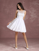 Robe de cérémonie princesse en satin mat ivoire col rond avec dentelle longueur genou