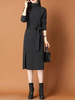 Robe de Côtelé Robe Pull Longue Femme à Col Montant avec Manches Longues Unicolore