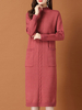 Robe de Côtelé Robe Pull Longue Femme à Col Montant avec Manches Longues Unicolore