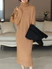 Robe de Côtelé Robe Pull Longue Femme à Col Montant avec Manches Longues Unicolore