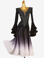 Robe De Danse De Salon Noir Femmes Manches Longues Robe Costume De Danse