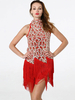 Robe De Danse Latin 2021 Rouge En Polyester Robe À Motif Pailletée Col Haut Costume De Danse Déguisements Halloween