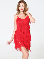 Robe de Danse Latine 2021 Rouge Frange Paillettess Polyester Robe Costume de Danse Déguisements Halloween