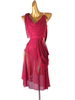 Robe de danse latine Bourgogne Strass pour femmes Épaule ouverte Balustral Sexy Polyester Robe De Danse Costume