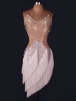 Robe de danse latine fines bretelles perles sans manches dos nu 2021 Sexy Costume de Dance latine Déguisements Halloween