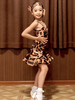 Robe de danse latine pour filles Ensemble léopard pour enfants Lycra Spandex Vêtements de danse