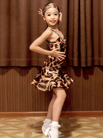 Robe de danse latine pour filles Ensemble léopard pour enfants Lycra Spandex Vêtements de danse