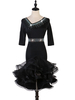 Robe de danse latine Robe à volants en strass noir Costume de danse danseuse latine Déguisements Halloween