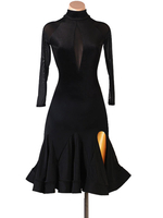 Robe de danse latine Robe de polyester pour femmes Noir Sexy Dancer Sexy Dancer Dancer Costume