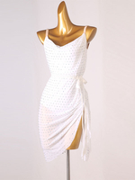 Robe de danse latine Strass pour femmes blanches Sans retour Bull Sexy Polyester Robe danse usure