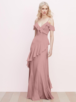 Robe de demoiselle dhonneur à volants bretelles spaghetti dos nu ligne a robes de bal en mousseline de soie