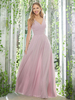 Robe de demoiselle dhonneur A-ligne col en V sans manches fermeture éclair longueur au sol en mousseline de soie lavande violet robe de soirée de mariage