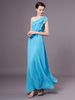 Robe de demoiselle dhonneur aqua une épaule volants en mousseline de soie longueur de plancher robe de bal