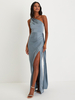 Robe de demoiselle dhonneur asymétrique à une épaule et à fente haute robe de bal sirène à fronces