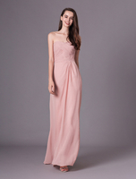 Robe de demoiselle dhonneur Blush Pinklong sans bretelles en mousseline de soie Robe de soirée plissée