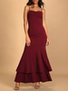 Robe de demoiselle dhonneur bordeaux col carré sans manches polyester sirène longueur cheville robe de soirée de mariage