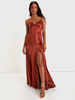 Robe de demoiselle dhonneur bretelles Spaghetti dos ouvert fente haute robes de bal de promo trapèze