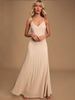 Robe de demoiselle dhonneur Champagne col en V sans manches dos nu en mousseline de soie une ligne robe de bal longueur au sol