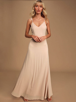 Robe de demoiselle dhonneur Champagne col en V sans manches dos nu en mousseline de soie une ligne robe de bal longueur au sol