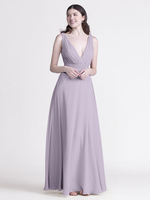 Robe de demoiselle dhonneur col en V froncée en mousseline de soie ligne a robes longues pour fête de mariage