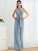 Robe de demoiselle dhonneur combinaison longueur au sol fermeture éclair robes formelles en mousseline de soie