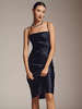 Robe de demoiselle dhonneur courte en tissu satiné sans manches col carré robes de soirée de mariage