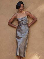 Robe de demoiselle dhonneur courte élastique en soie comme du Satin sans manches fermeture éclair col carré robes de soirée de mariage