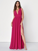Robe de demoiselle dhonneur dos en V taille Empire fente haute ligne a robes de soirée de mariage en mousseline