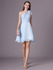 Robe de demoiselle dhonneur en chiffon bleu clair Une épaule longueur au genou longueur